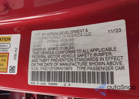 2024 Honda Accord Hybrid Sport z USA, uszkodzony, nr VIN 1HGCY2F53RA019879